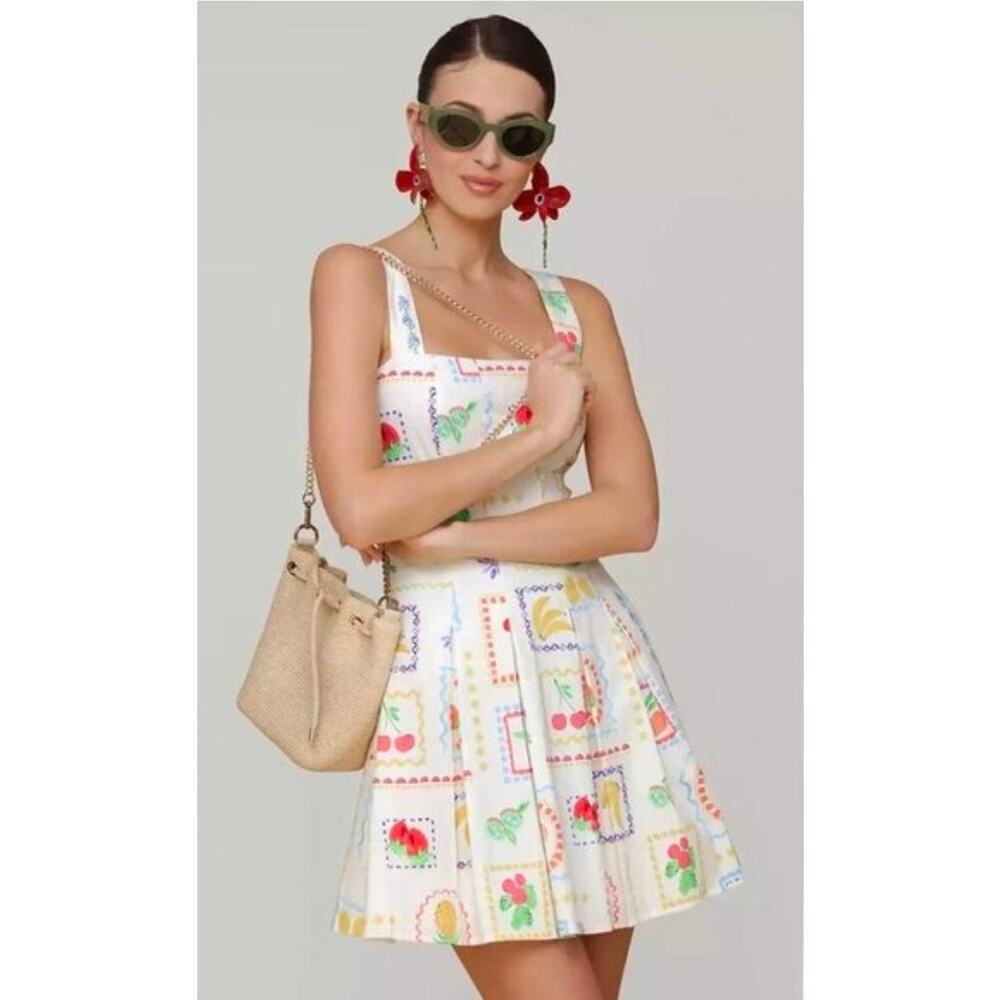 Avec Les Filles Fruit-Print Flared Mini Dress. Size 8. Ret $128